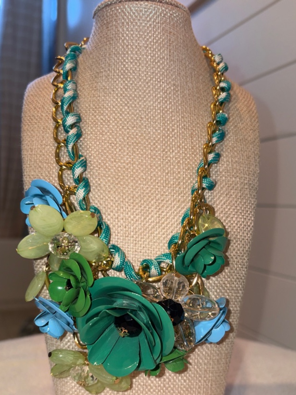 Emerald Green  & Aqua Floral Statement Necklace